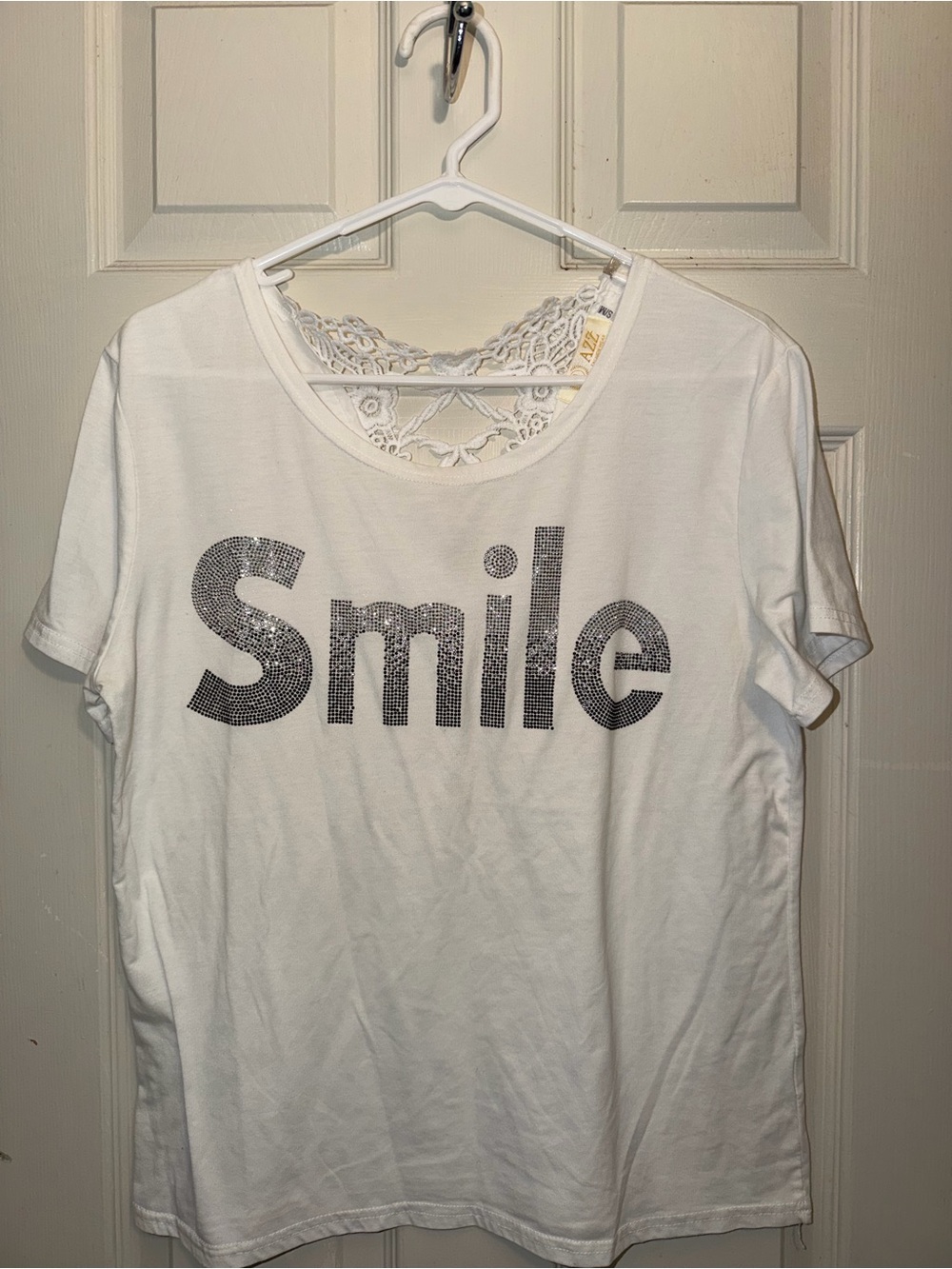Smile Embellished White Women's Tee